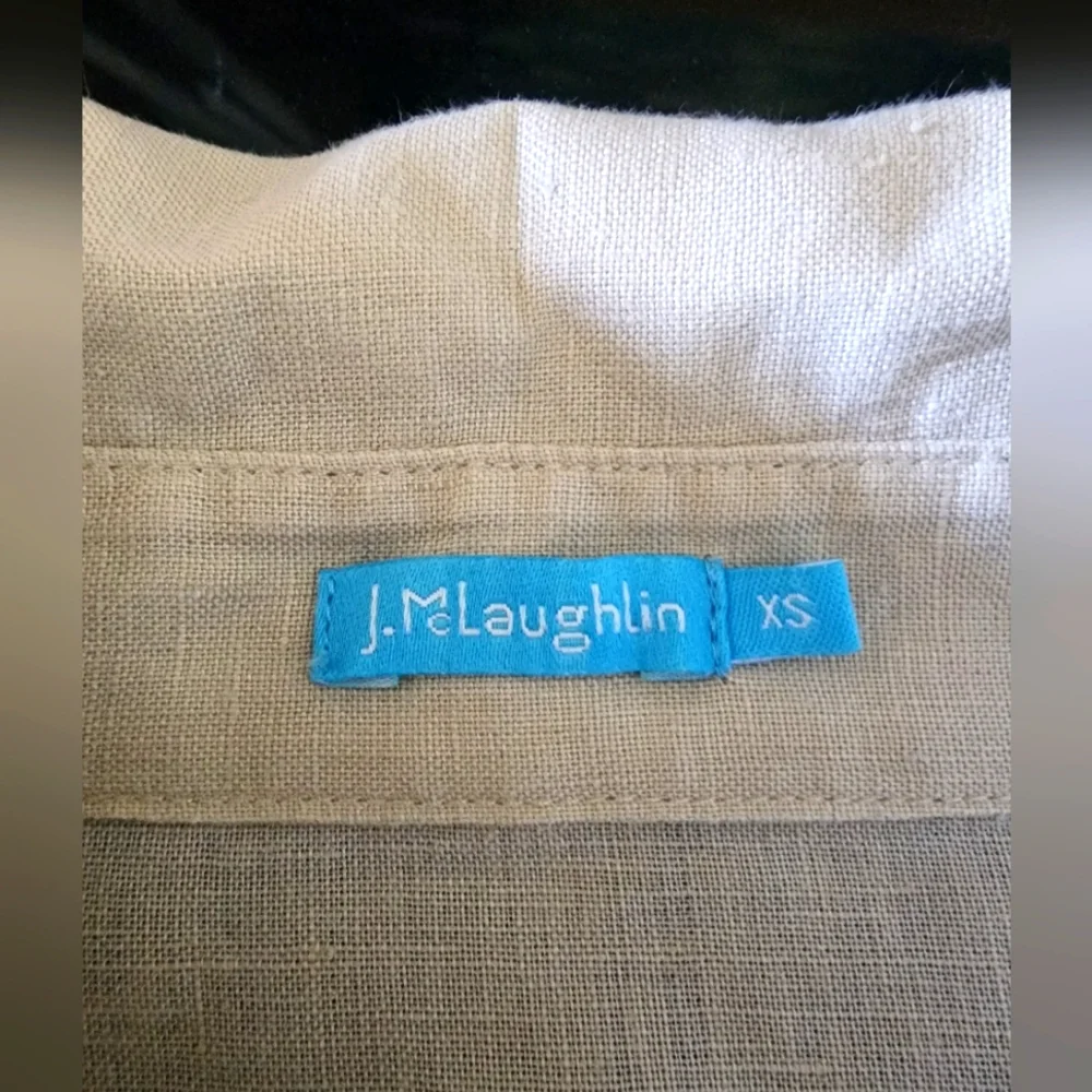 J. McLaughlin Beige and Teal Linen Knee Length Dress XS - Picture 9 of 11